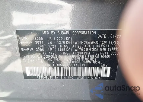 2023 Subaru Ascent Limited 7-Passenger z USA, uszkodzony, nr VIN 4S4WMAUD5P3415613